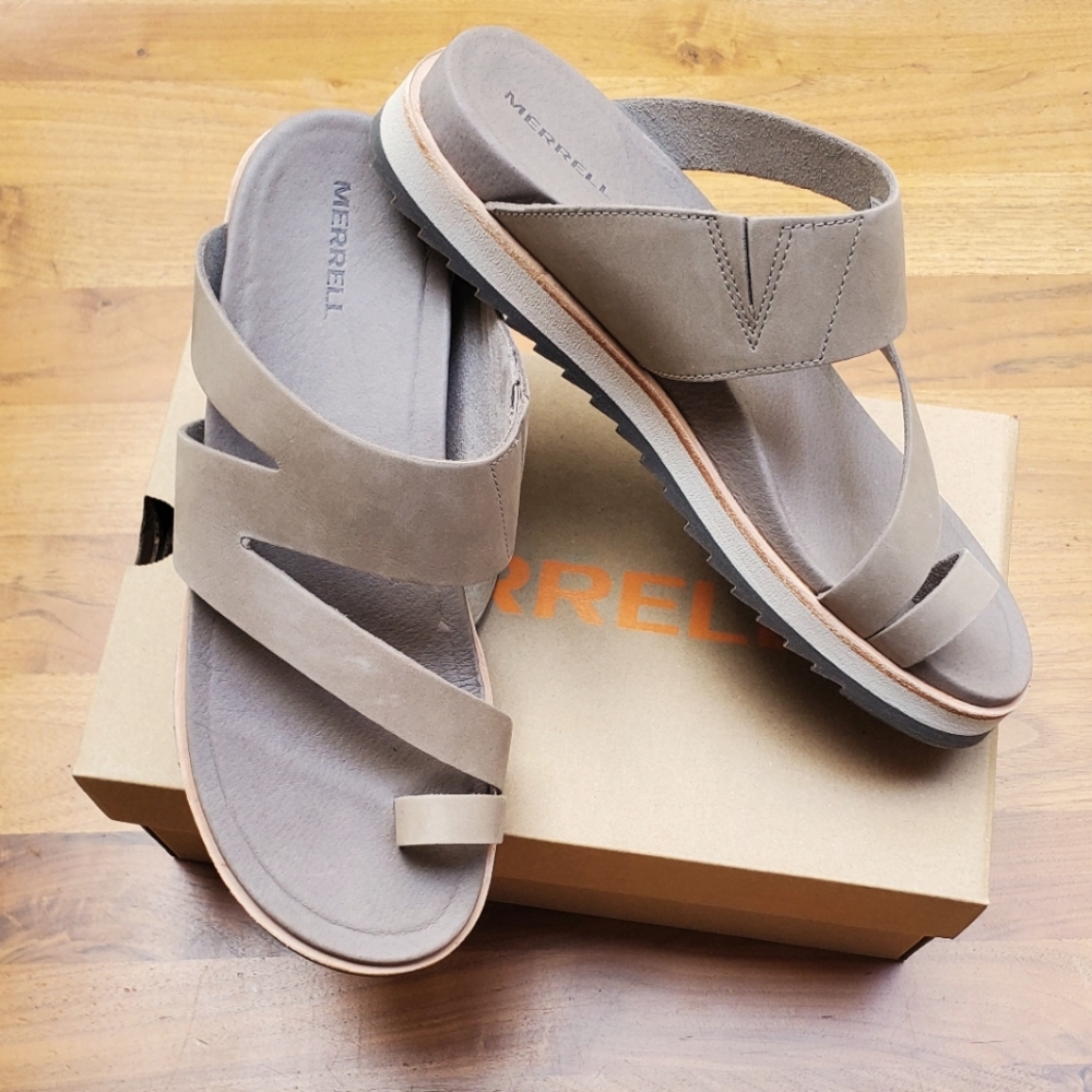 New In Box Merrell Juno Wrap Sandals slides in Moon buff tan 9 Women's